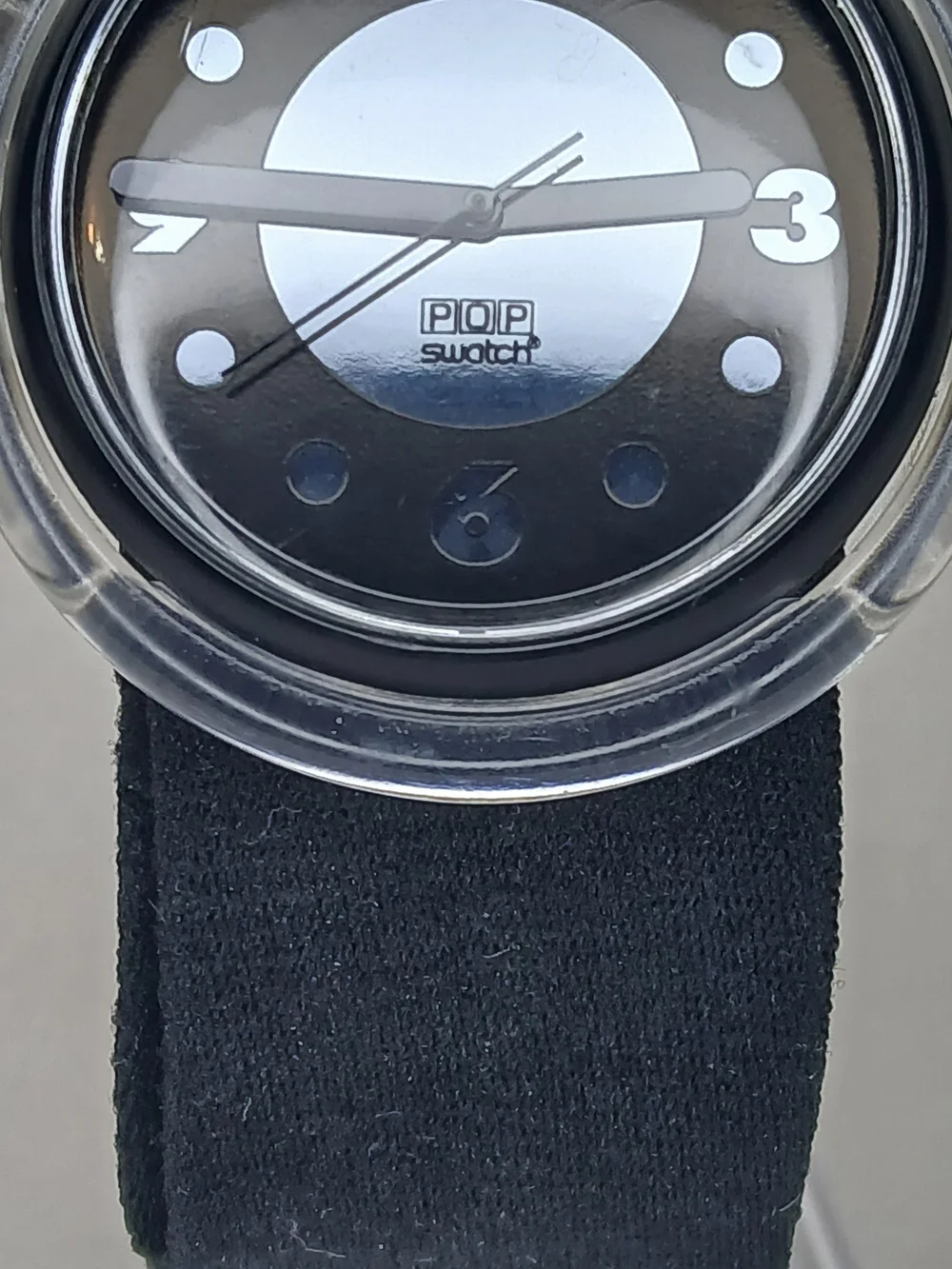 Swatch Black POP Watch with Clear Bezel